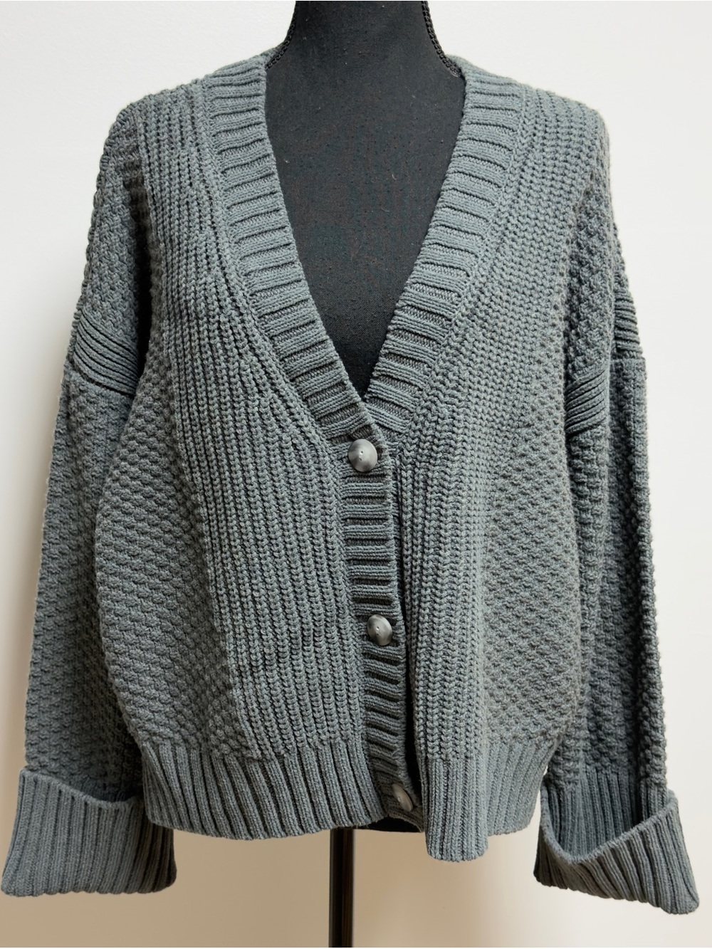 NWT Abercrombie & Fitch Oversized Mixed-Stitch Cardigan Grey Size XL